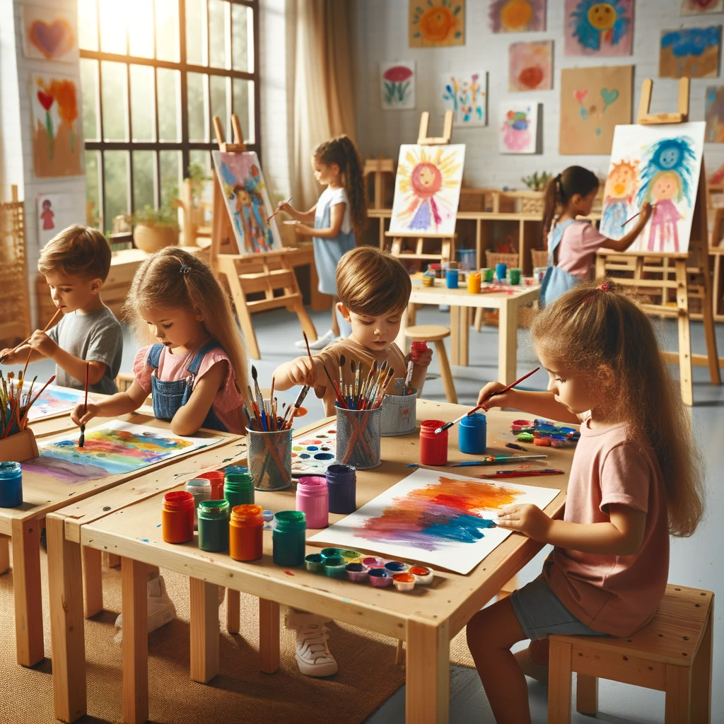 kids painting in a room